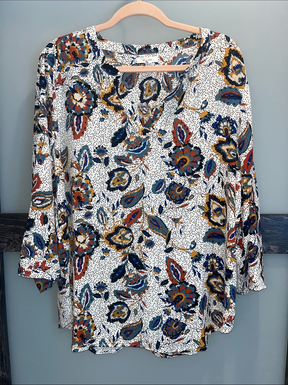 Maurices Floral Paisley V-Neck Blouse with Blue, Rust & Mustard